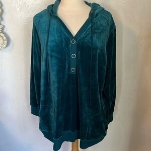 NWT Avenue Velour Collection Green/Teal Velvet style Hoodie 80%cotton Size 22/24